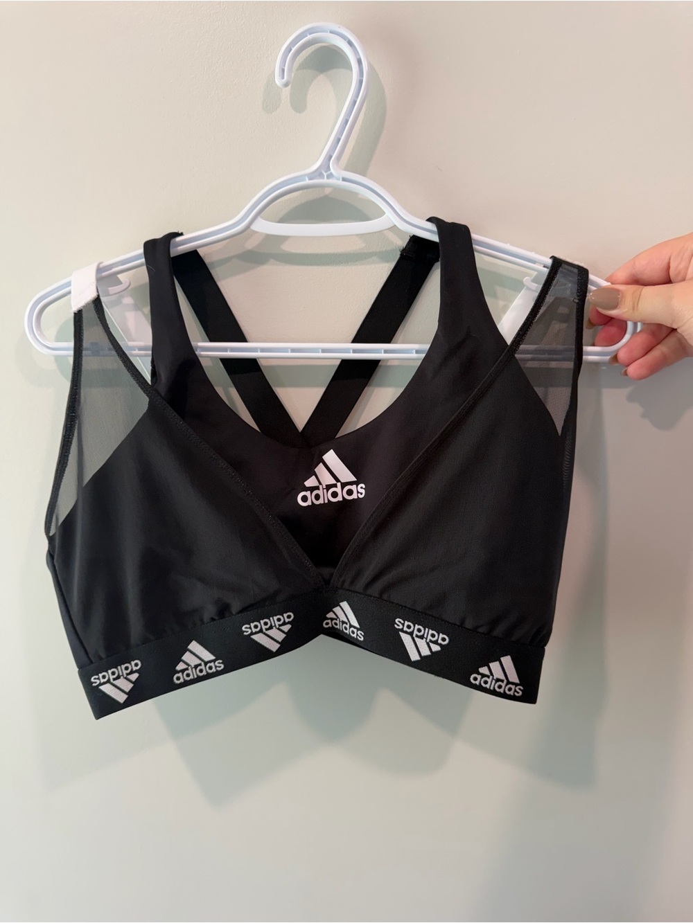 adidas Black Logo Mesh Sports Bra with Crossback Straps